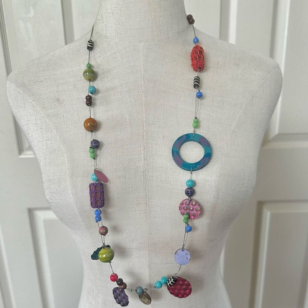 Colorful  beaded long wire necklace